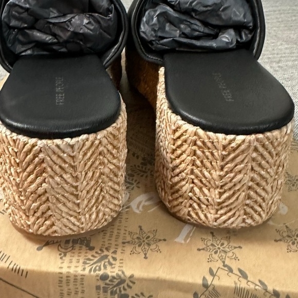 Free People Bohemian Harbor Raffia Flatform Sandals Black 11 Platform Chunky - Picture 10 of 16